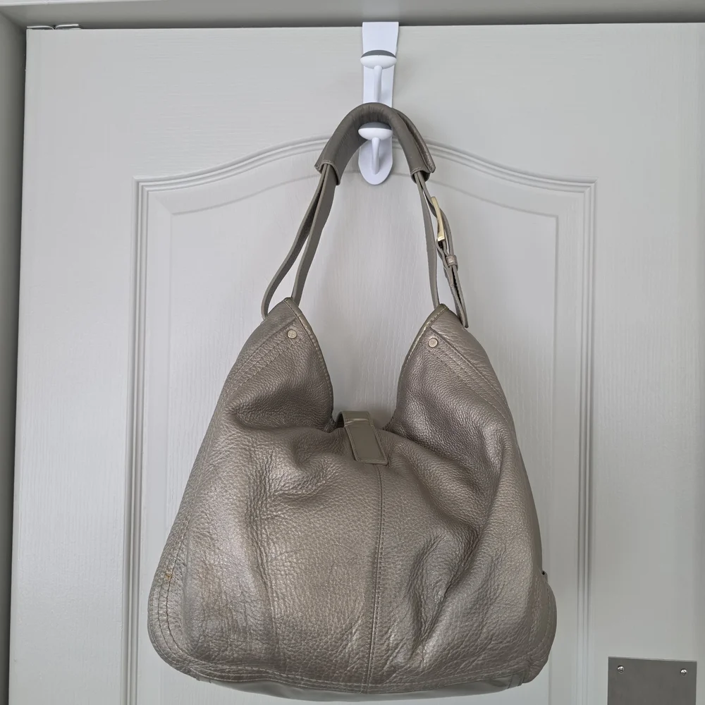 Cole Haan Metallic Taupe Leather Hobo Shoulder Bag